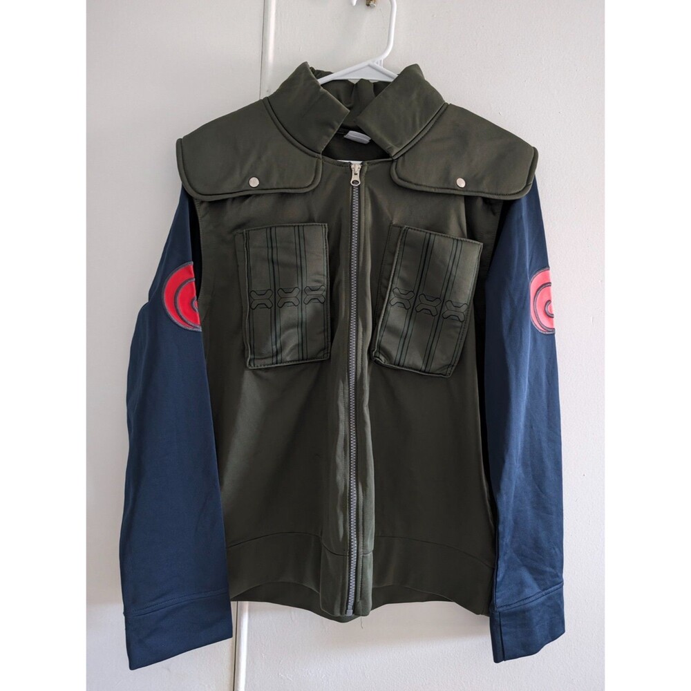 Naruto Shippuden Kakashi Hatake Cosplay Jacket Hoodie Adult Medium Green Black